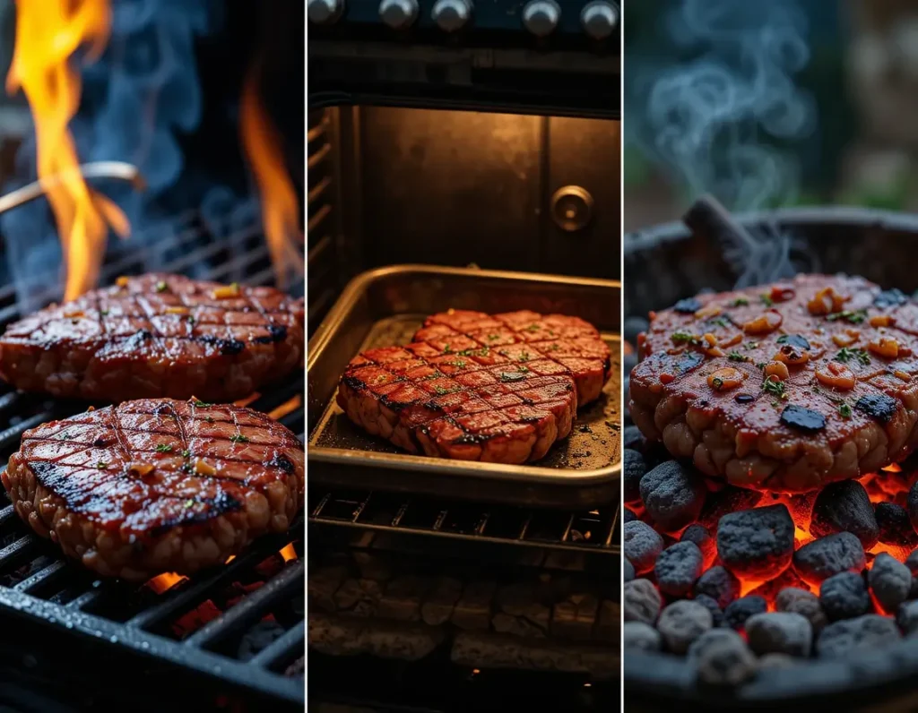 Tres métodos de cocción de la picaña: a la parrilla, al horno y a las brasas.