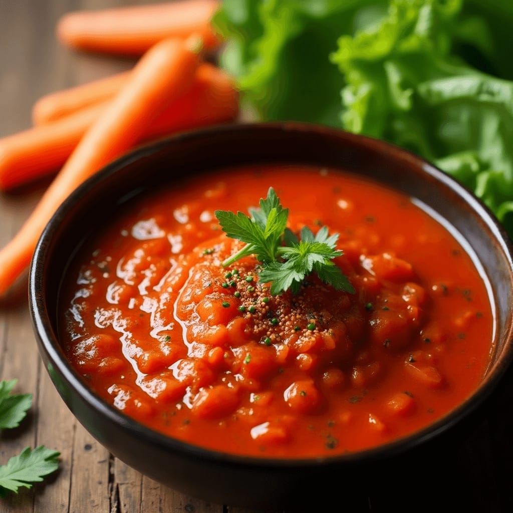 alsa Kimchi Casera lista para servir, con una textura rica y un color rojo vibrante.