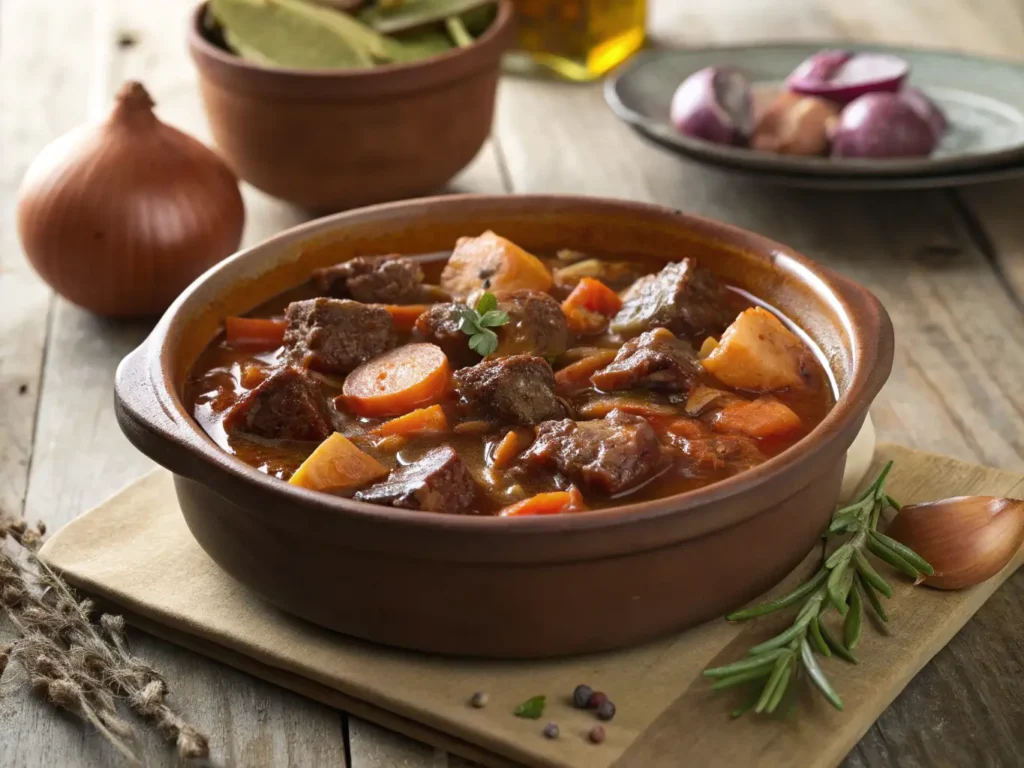 Estofado de rabillo de ternera en cazuela de barro con salsa espesa