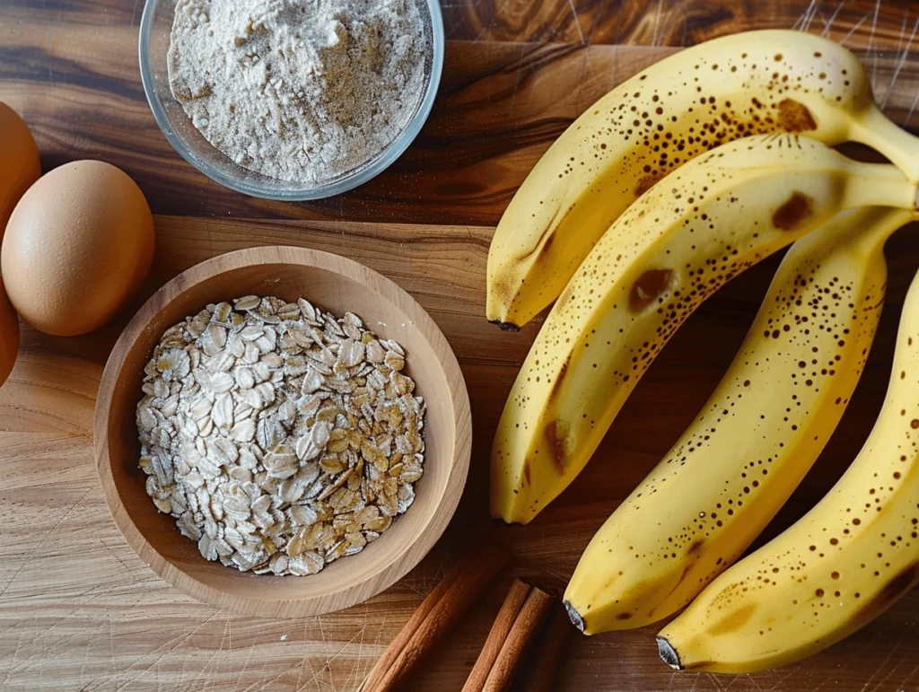 ingredientes para tortitas de avena y plátano saludables
