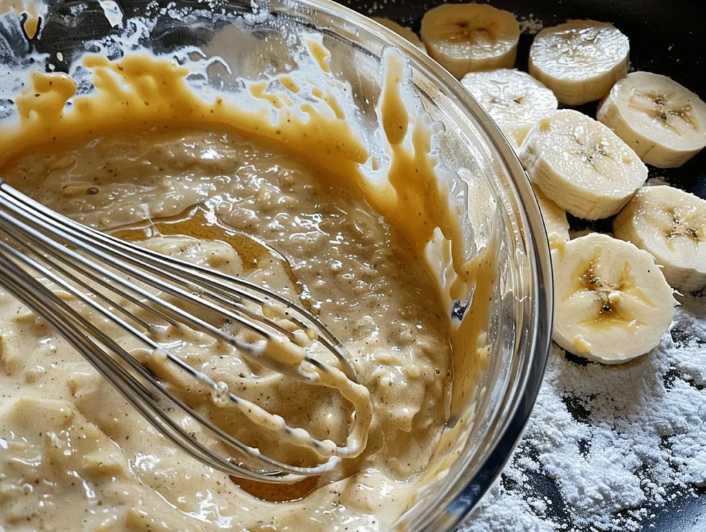 mezcla y cocción de tortitas de avena y plátano