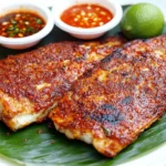 Rejos a la plancha servidos en plancha de hierro con limón y perejil