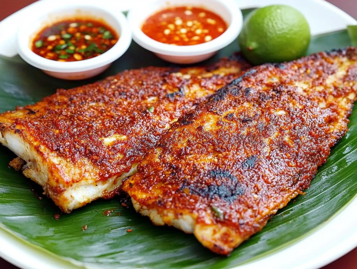 Rejos a la plancha servidos en plancha de hierro con limón y perejil